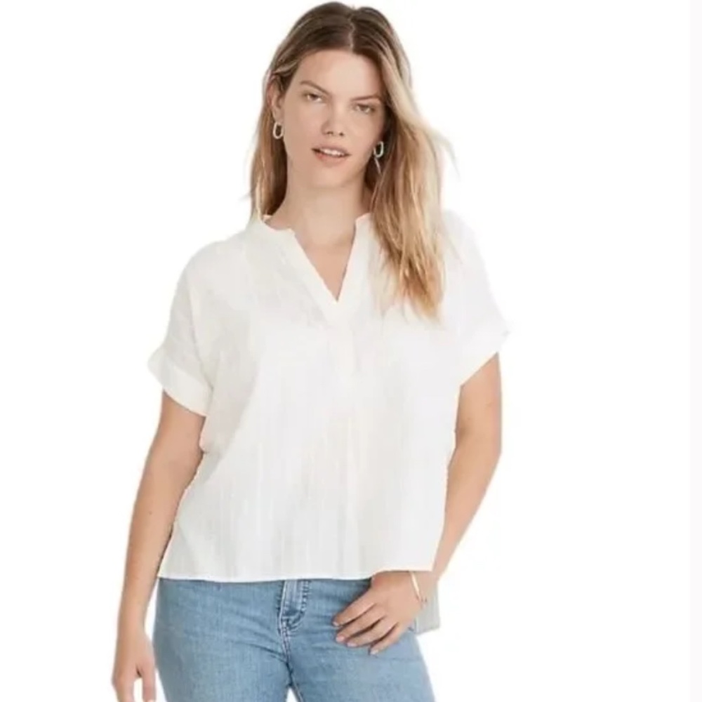 Madewell Lakeline Popover Shirt in Clip-Stripe White